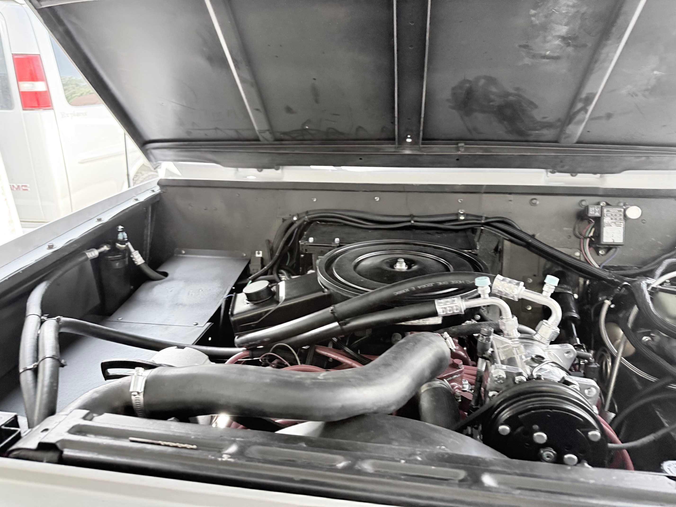 Engine bay top-down view V8 swap